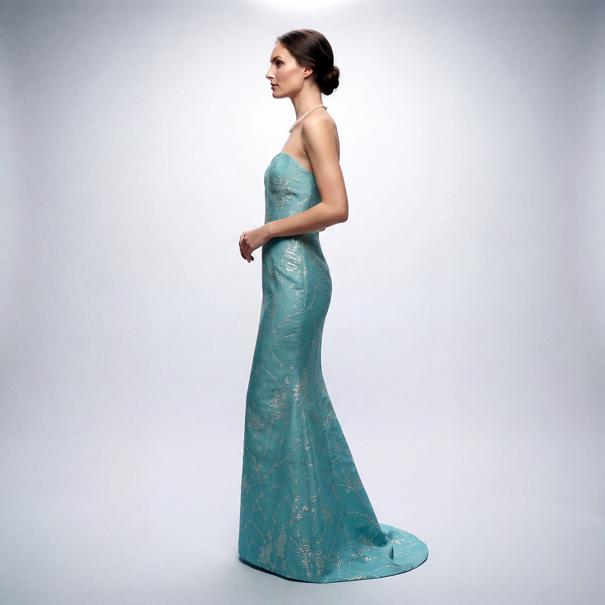 Made in NYC Lurexed Brocade Trumpet Gown