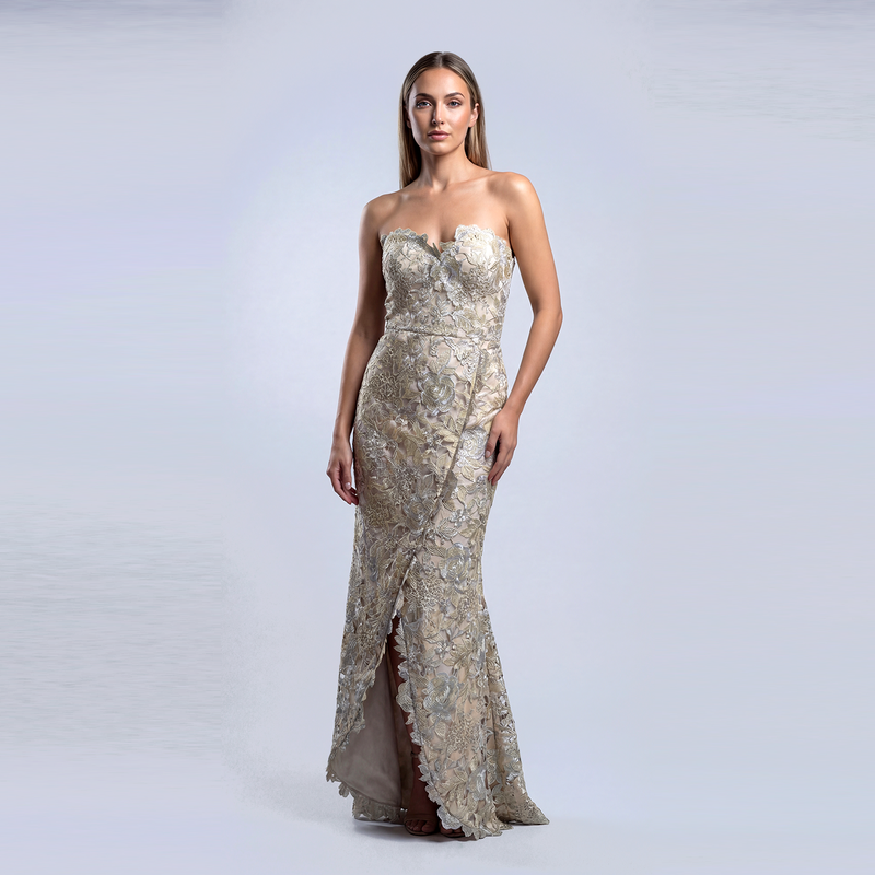 Strapless Wrap Skirt Gown