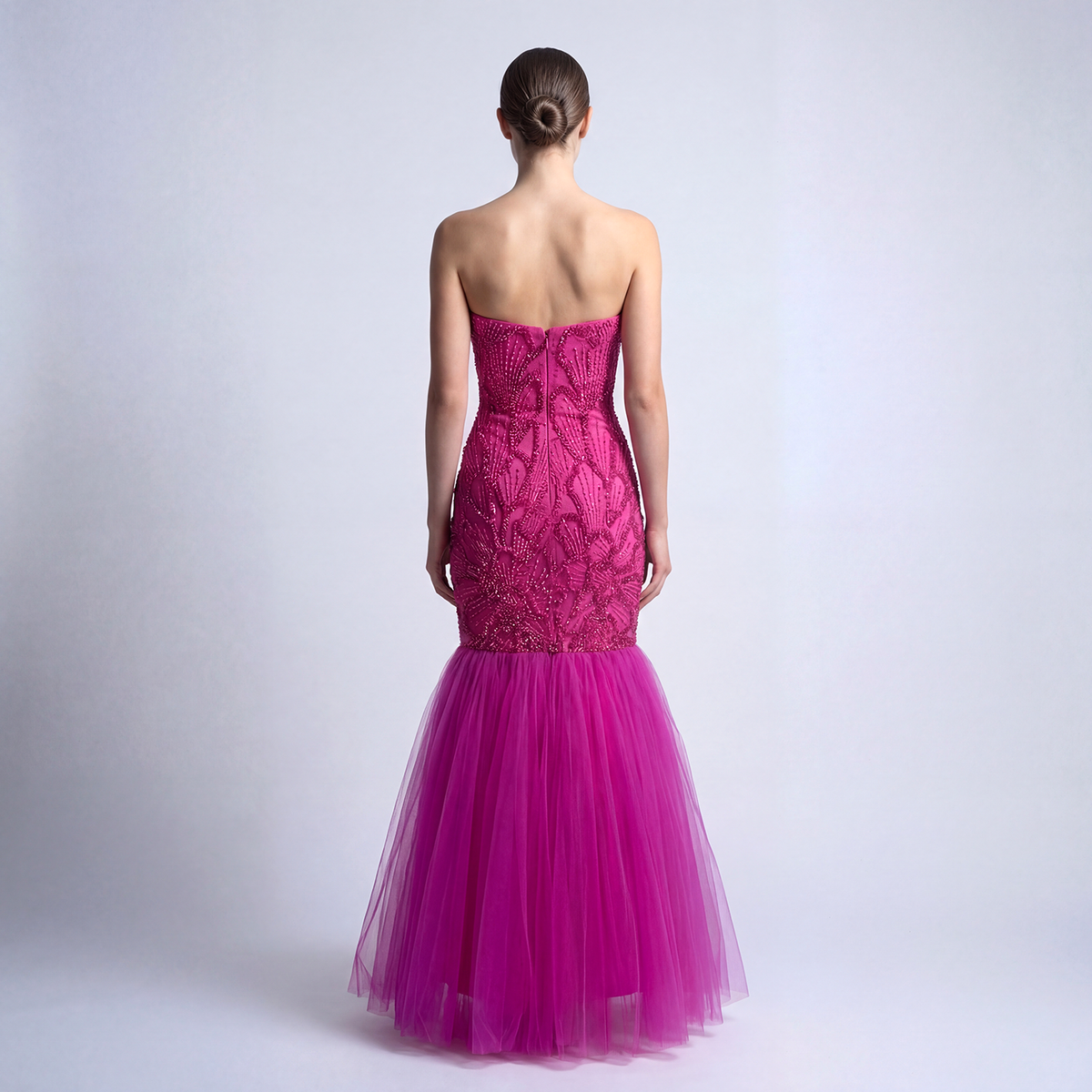 Radiant Fuchsia Beaded Tulle Mermaid Gown