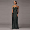 Hunter Green Silk Charmeuse 3D Floral Maxi Dress – Custom Backless Evening Gown