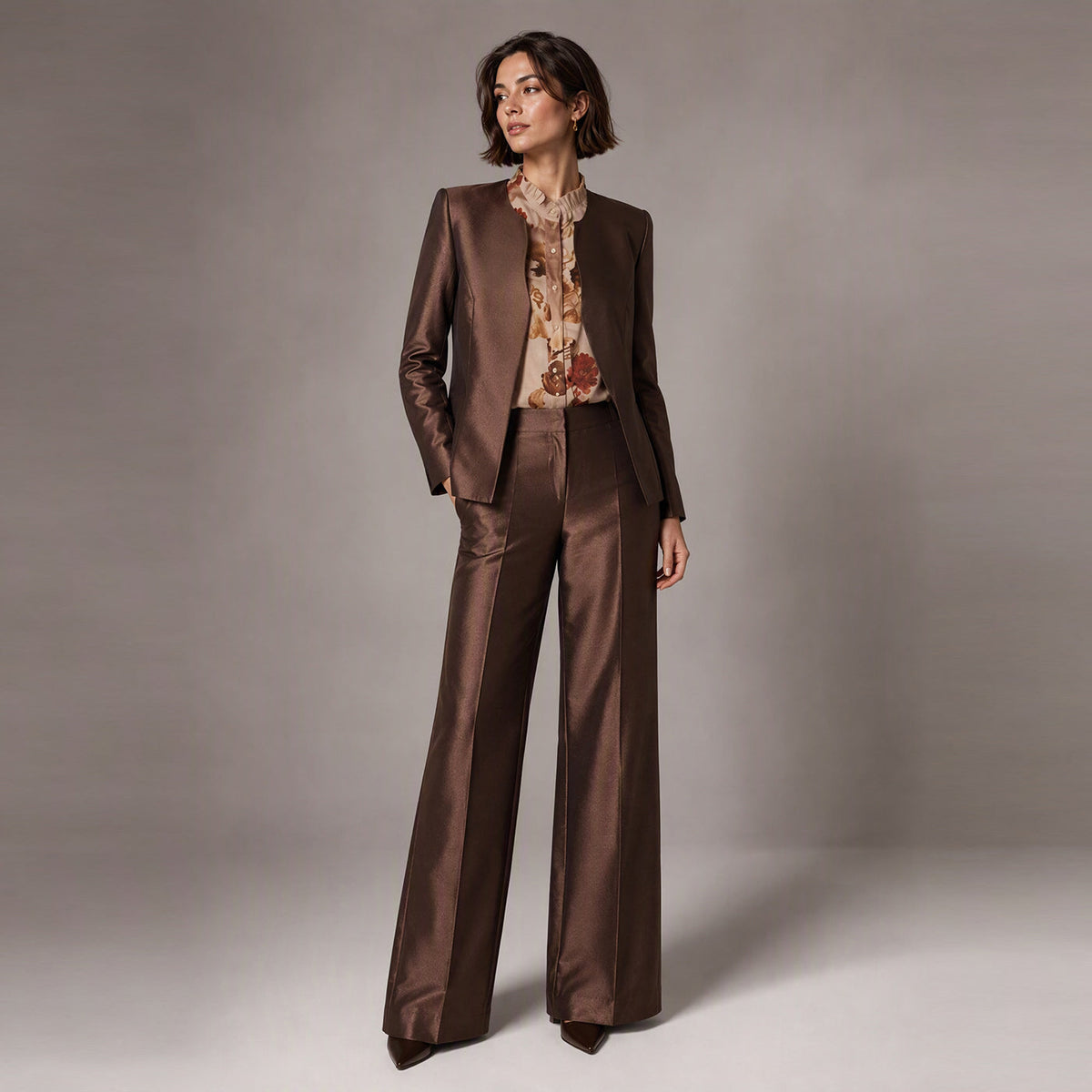 Adjustable Waist Signature Silk Wool Palazzo