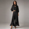 Pinstripe Crop Top & Dramatic Wide-Leg Trouser Set