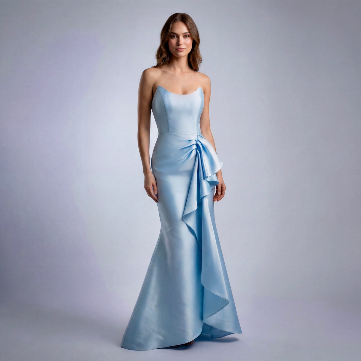 The Seraphina Strapless Ruffle Satin Gown