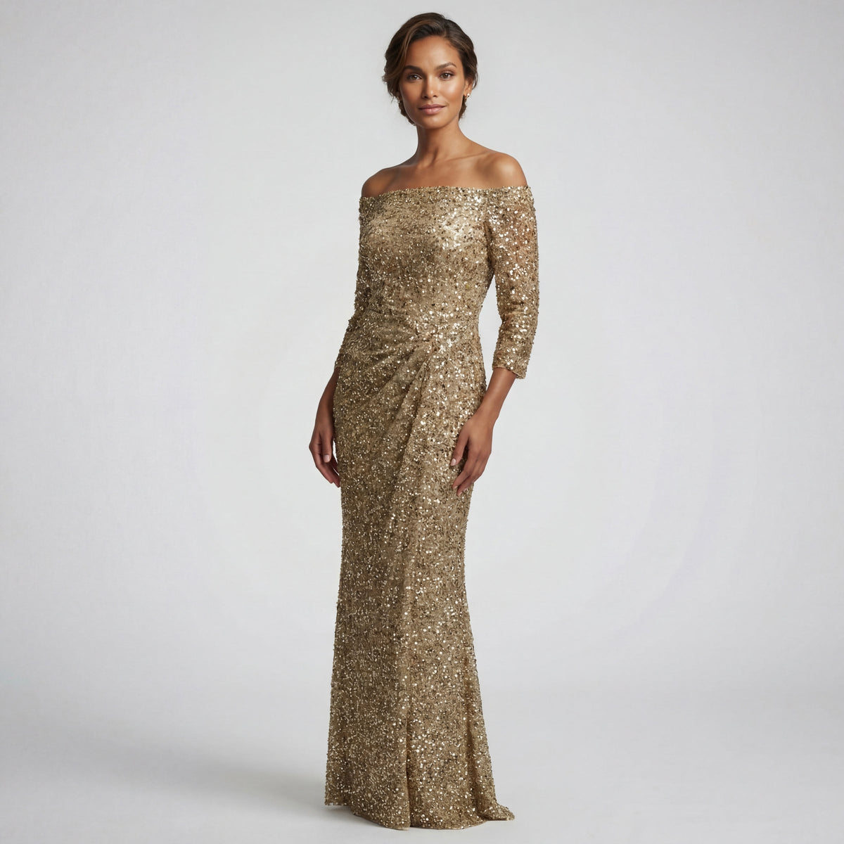 Off The Shoulder Asymmtric Pleats Gown