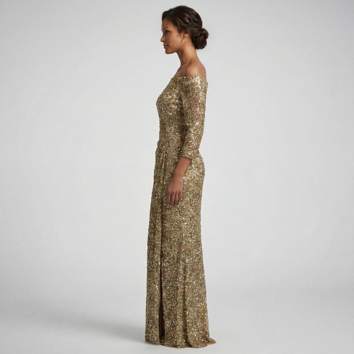 Off The Shoulder Asymmtric Pleats Gown