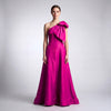 One-Shoulder Iridescent Silk Shantung Gown with Oversized Bow Accent