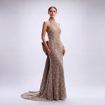 The Valentina Sequined Halter Gown with Oversized Bow | Cenia New York