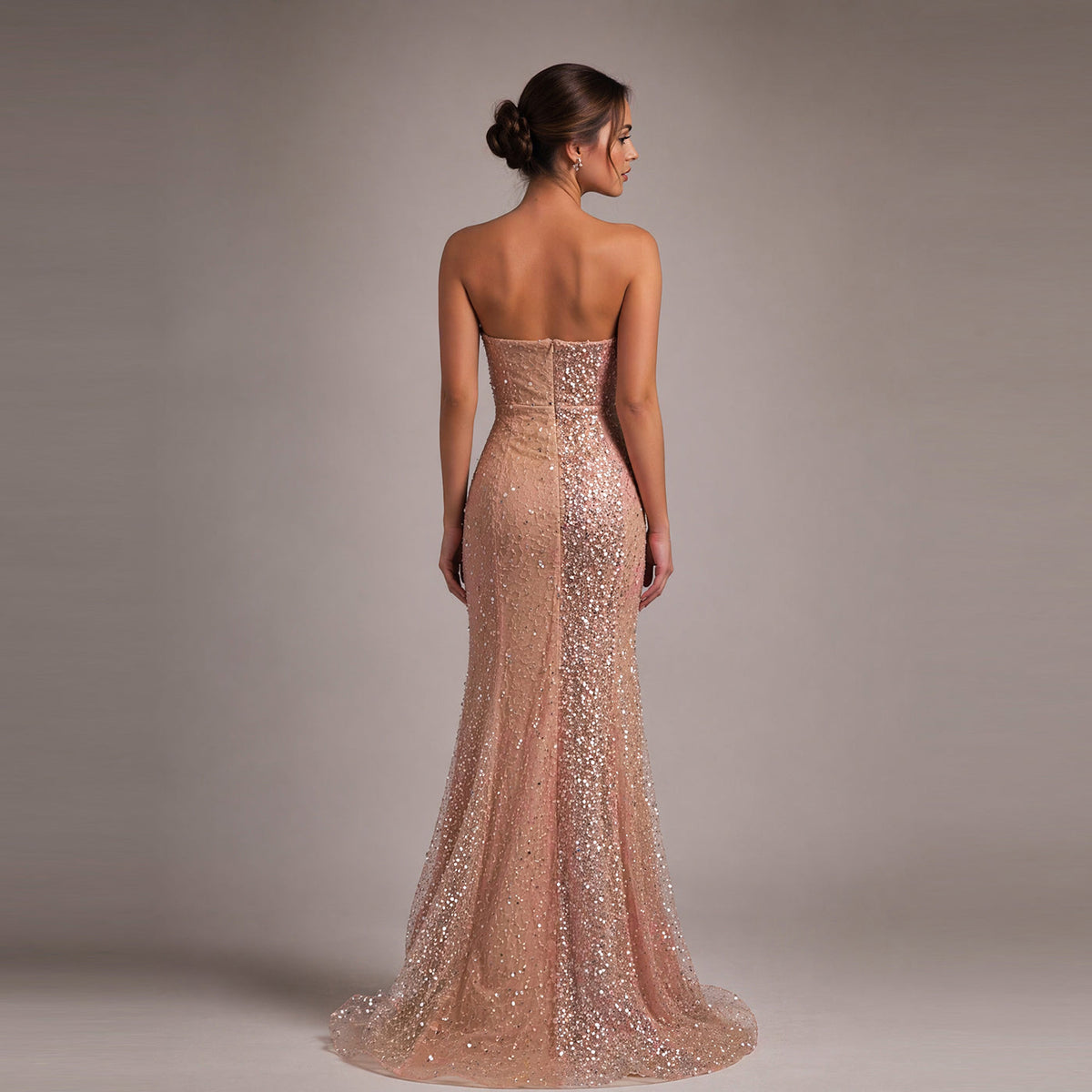 Strapless Beaded Mesh Gown with Built-In Bustier | Cenia New York