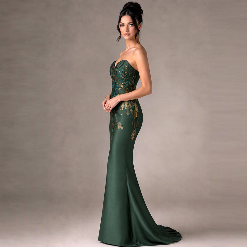 Sweetheart Neckline Trumpet Gown with Hand-Placed Lurexed Brocade Appliqué