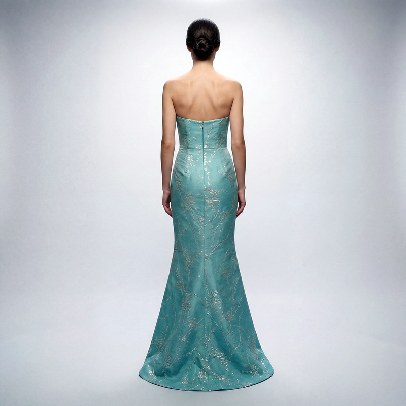 Made in NYC Lurexed Brocade Trumpet Gown
