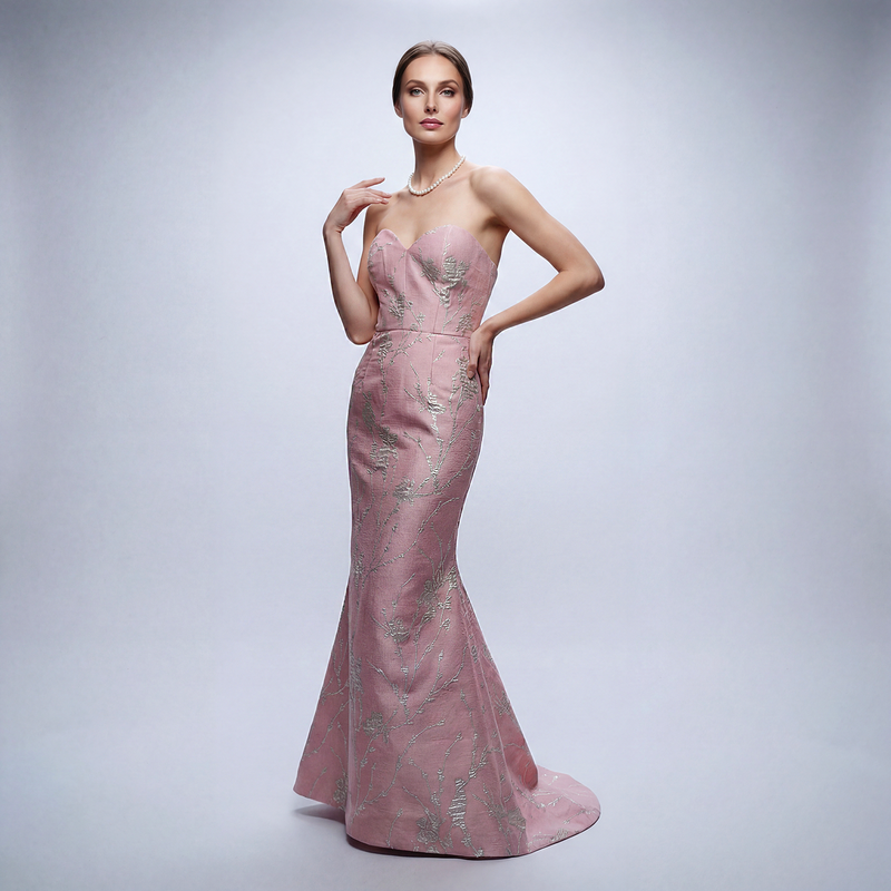Made in NYC Lurexed Brocade Trumpet Gown
