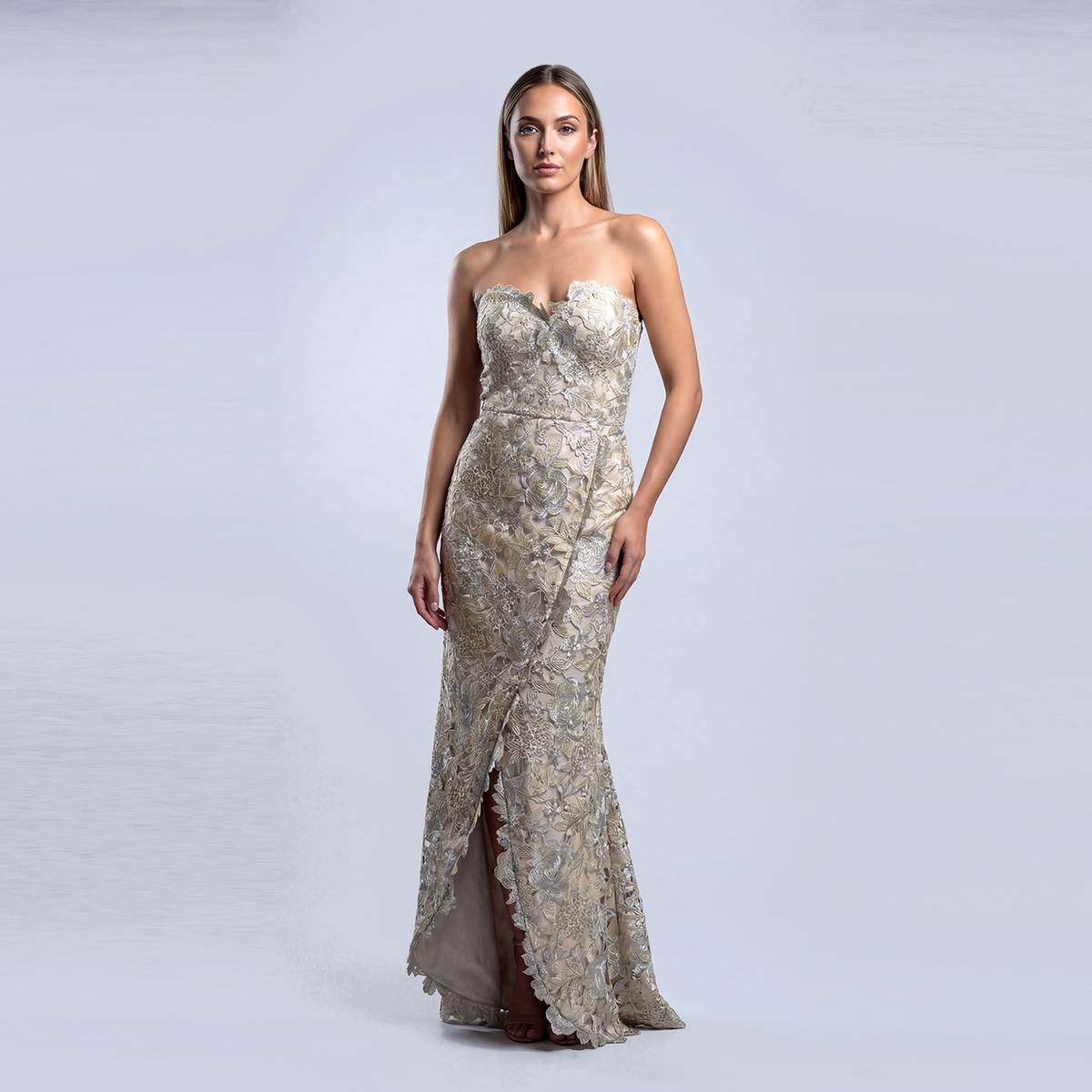 Strapless Wrap Skirt Gown
