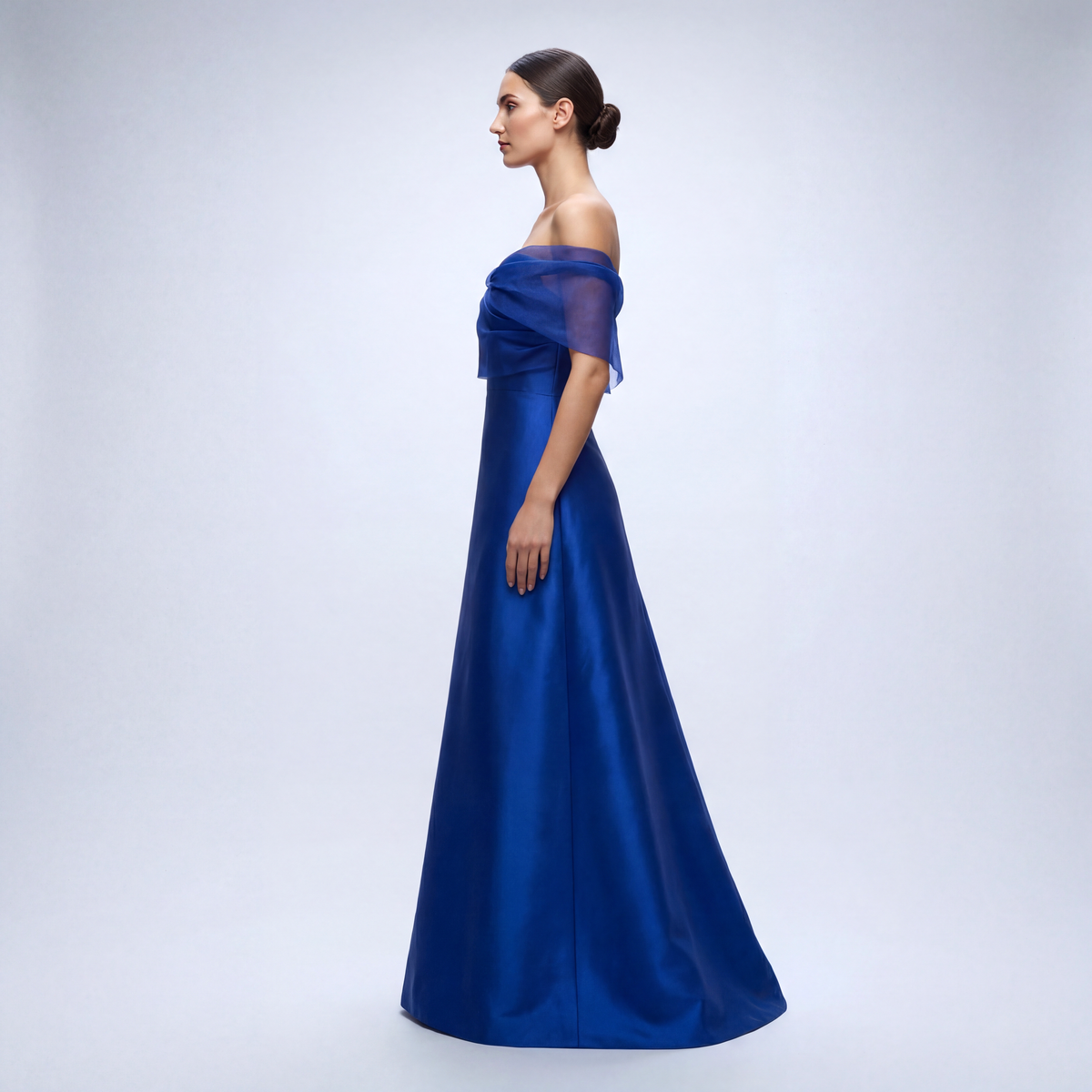 The Vivienne Off-Shoulder Gown with Silk Organza Drape