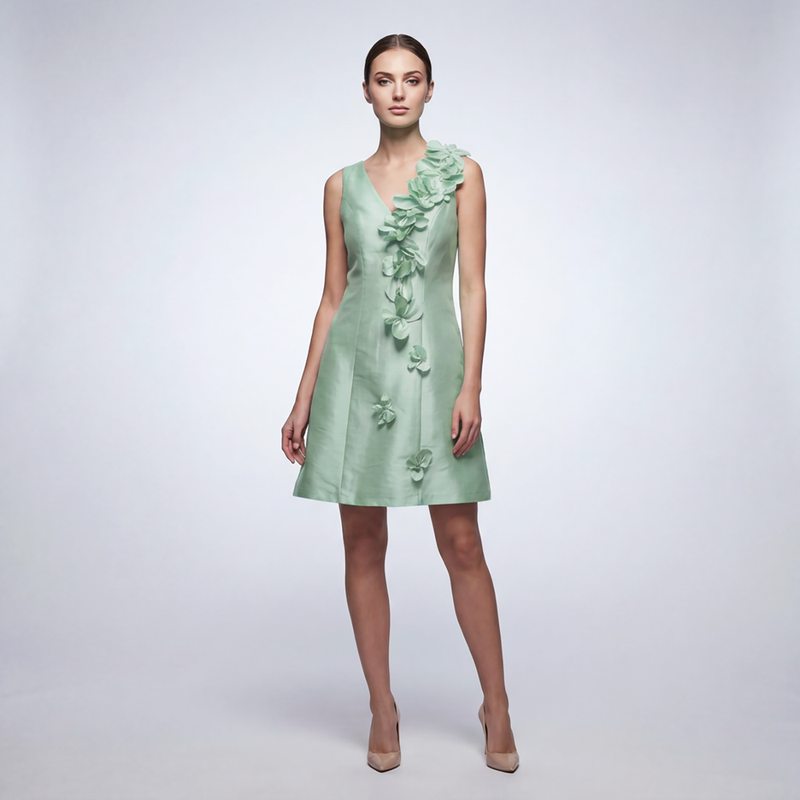 A-Line Sheath Mini Dress | 3D Rosette Cocktail Dress