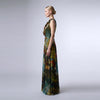Painterly Italian Cotton Silk Maxi Dress with Handmade Floral Appliqué