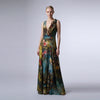 Painterly Italian Cotton Silk Maxi Dress with Handmade Floral Appliqué