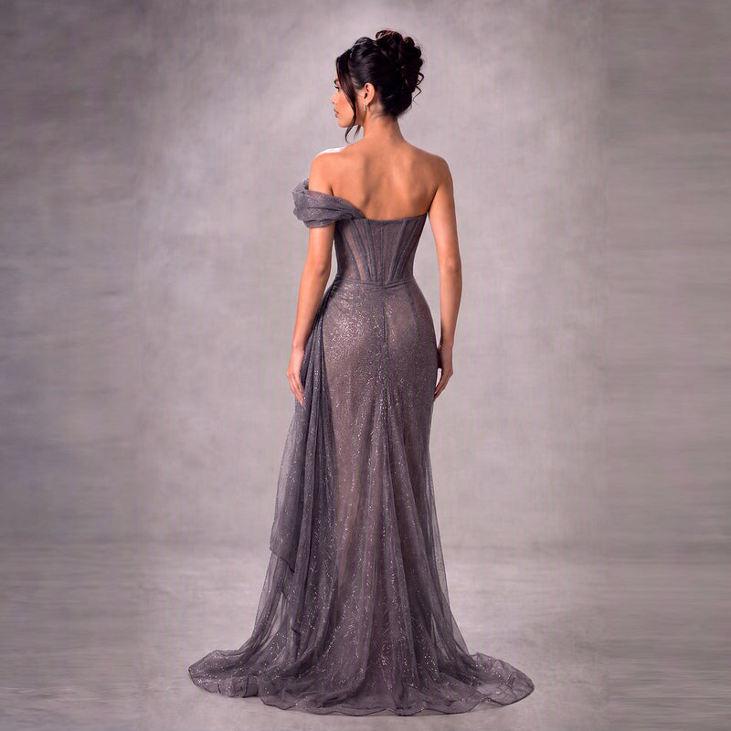 Antique Gold Italian Silk & Lurex Lamé Draped Gown