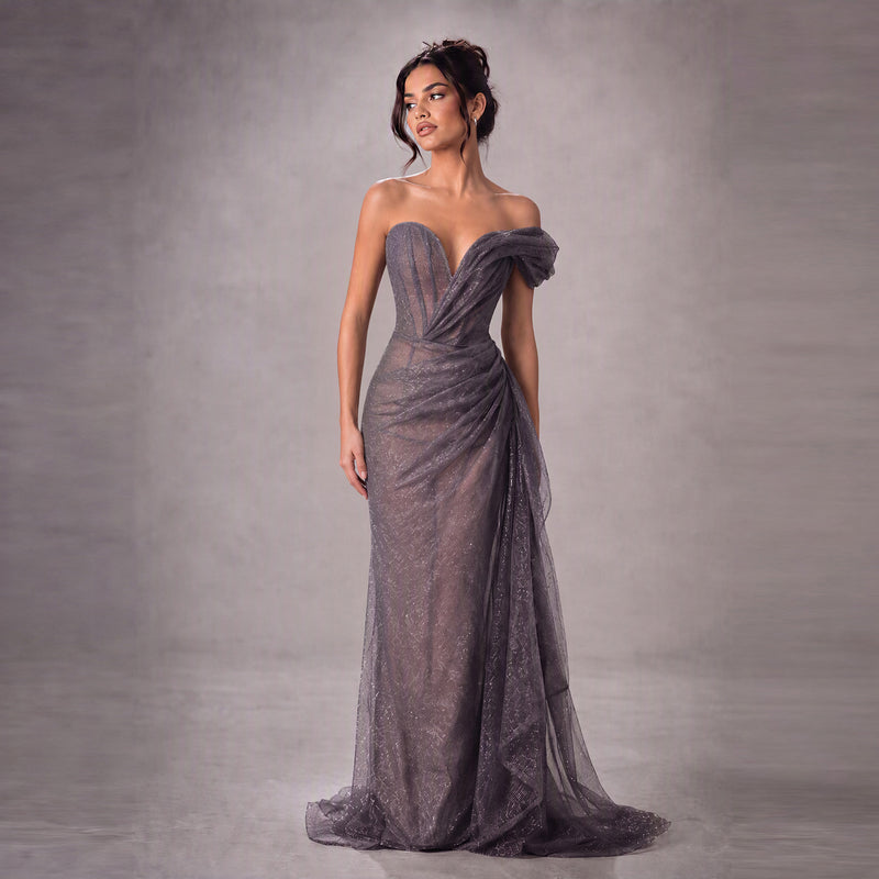 Antique Gold Italian Silk & Lurex Lamé Draped Gown
