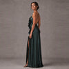 Hunter Green Silk Charmeuse 3D Floral Maxi Dress – Custom Backless Evening Gown