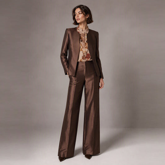 Adjustable Waist Signature Silk Wool Palazzo