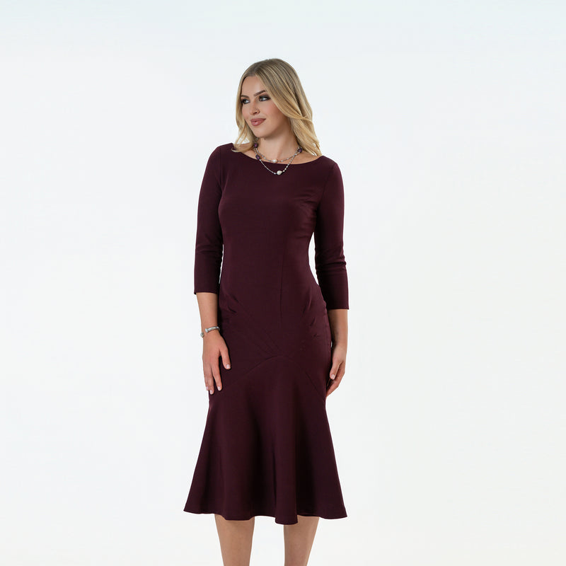 Boat Neck Flounced Pintucked Midi
