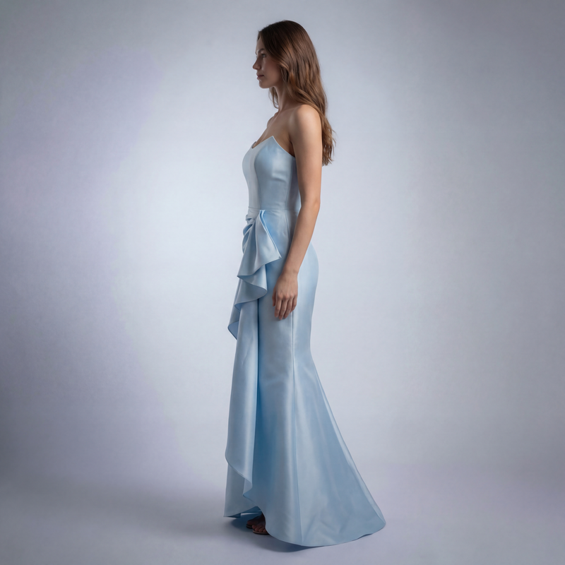 The Seraphina Strapless Ruffle Satin Gown