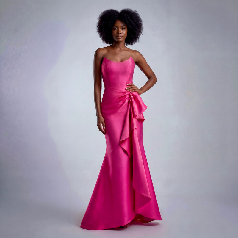 The Seraphina Strapless Ruffle Satin Gown