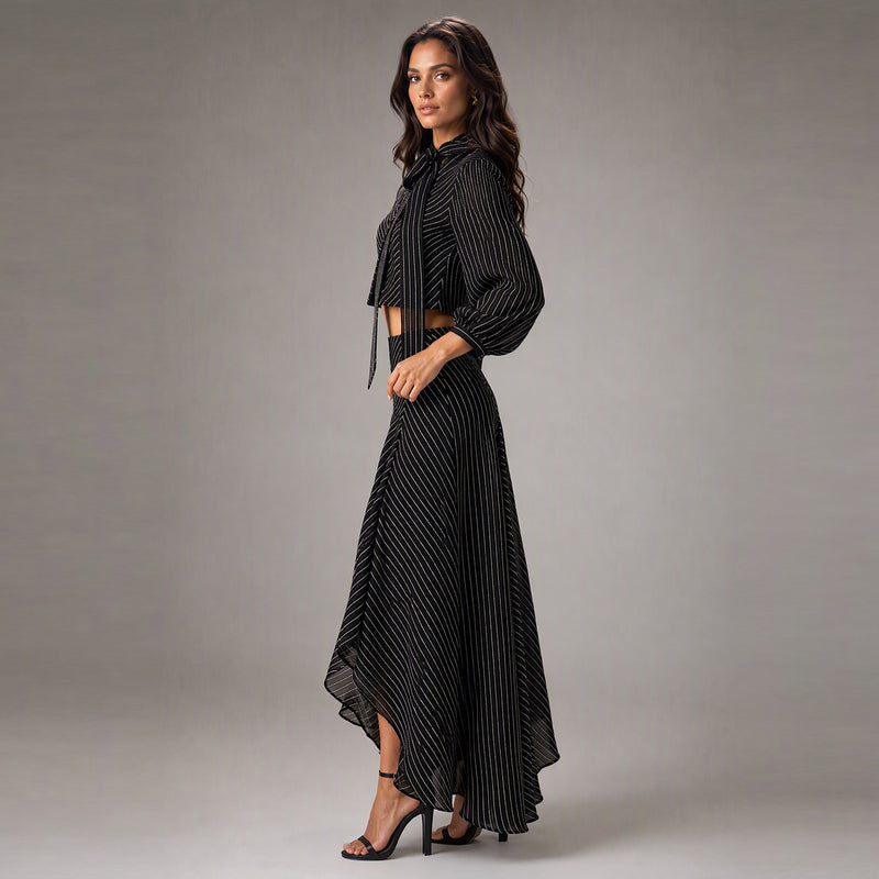 Pinstripe Crop Top & Dramatic Wide-Leg Trouser Set